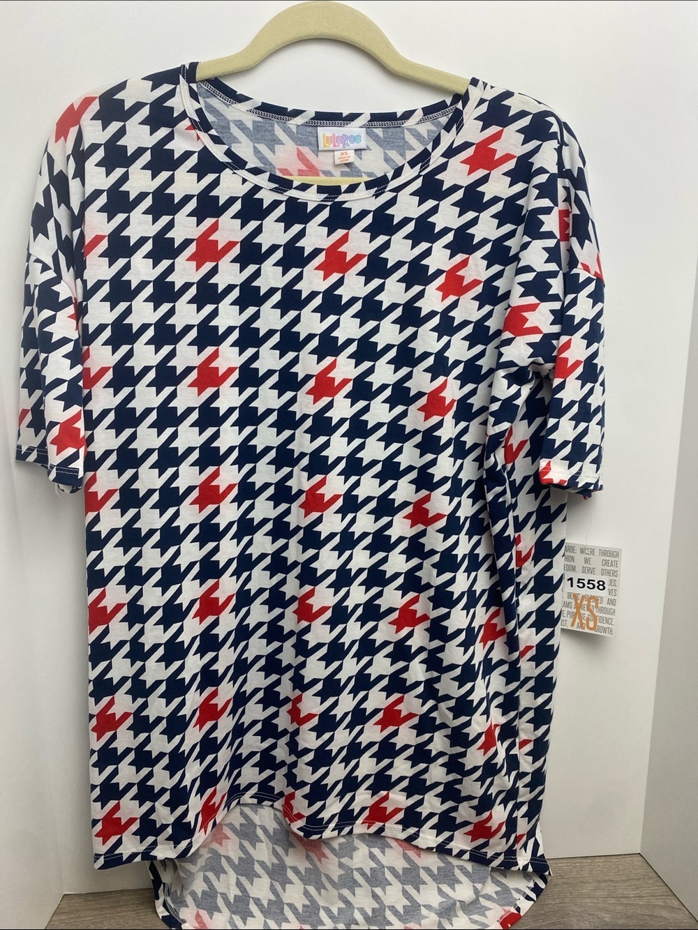 LuLaRoe Navy, White & Red Houndstooth irma top
